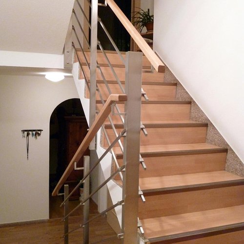 Treppengeländer, Holz, Edelstahl